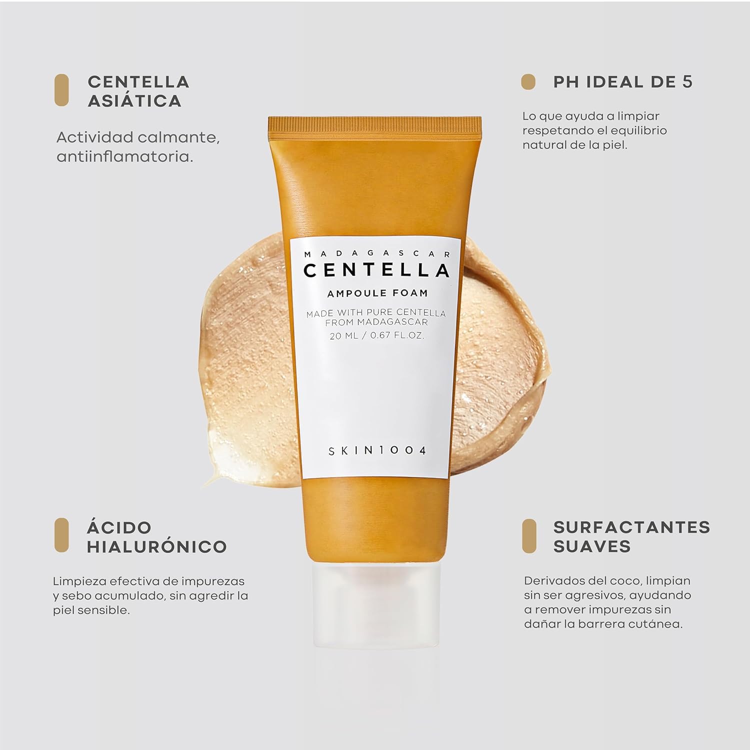 SKIN1004 Madagascar Centella Ampoule Foam Cleanser | Gentle Hydrating Face Wash, 125 ml